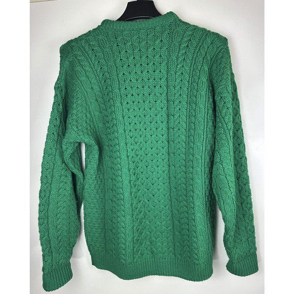 *Flawed Carraig Donn Pure New Wool Cable Knit Fisherman Sweater Green Mens Large - Picture 3 of 11